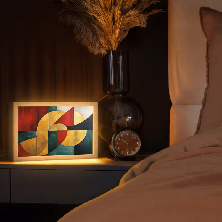 Abstract - Kerst - Goud - Rood - Groen Light Box met kabel (Tafellamp) klein -sfeer1