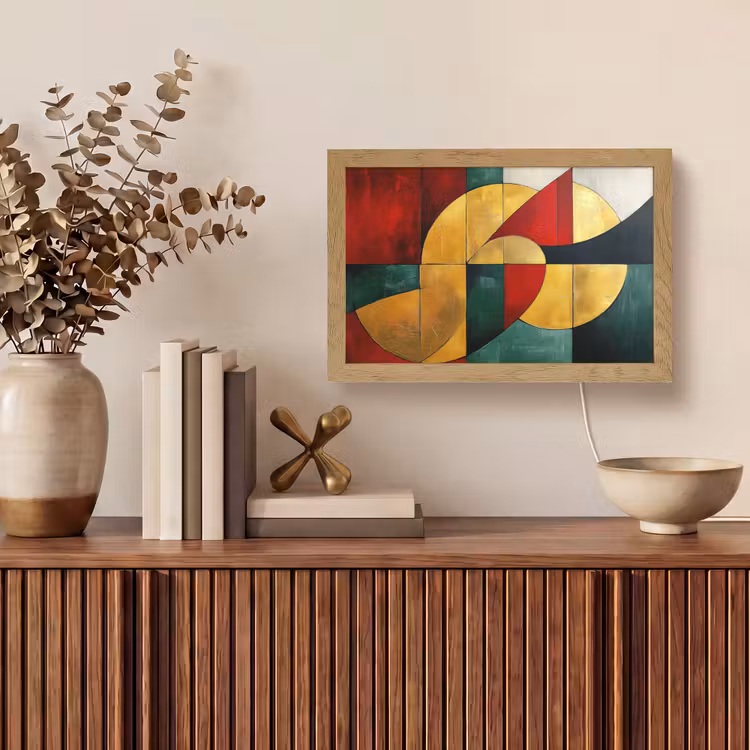 Abstract - Kerst - Goud - Rood - Groen Light Box met kabel (Tafellamp) klein -sfeer2