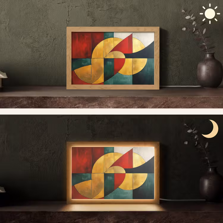 Abstract - Kerst - Goud - Rood - Groen Light Box met kabel (Tafellamp) klein -sfeer3