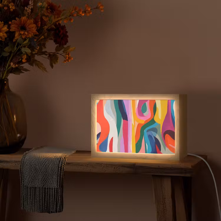 Abstract - Kleurrijk - Golven - Lijnen Light Box met kabel (Tafellamp) klein -sfeer4
