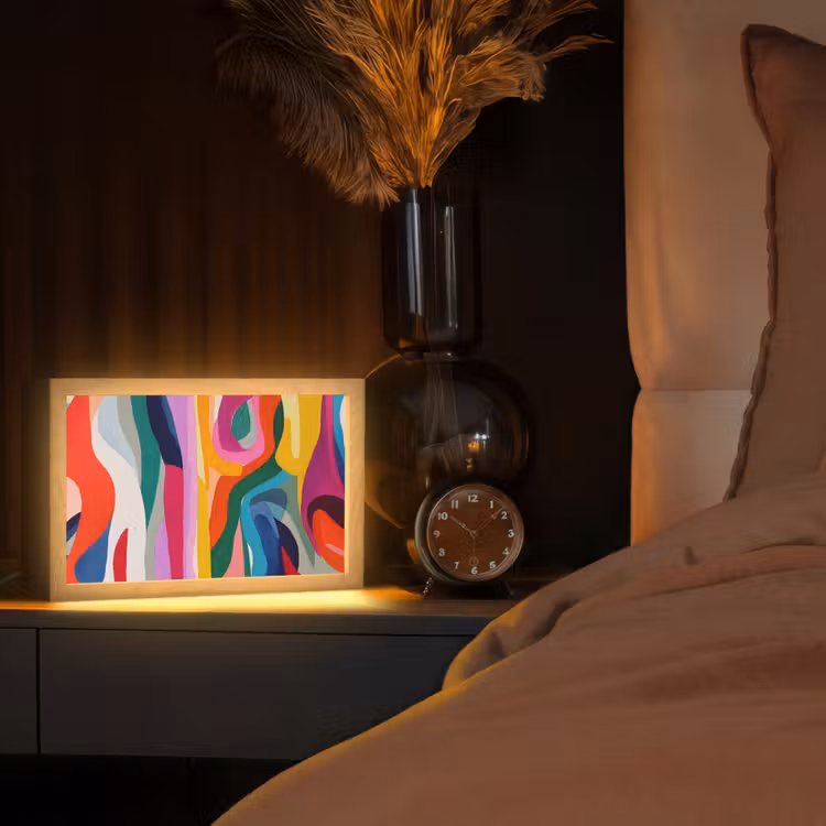 Abstract - Kleurrijk - Golven - Lijnen Light Box met kabel (Tafellamp) klein -sfeer1