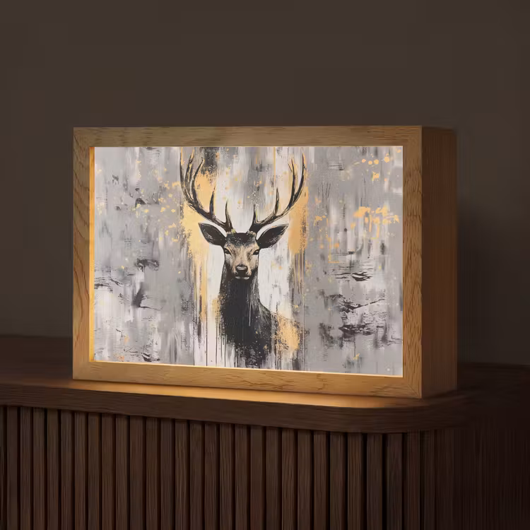 Abstract - Hert - Gewei - Goud Light Box met kabel (Tafellamp) klein -z3d_website
