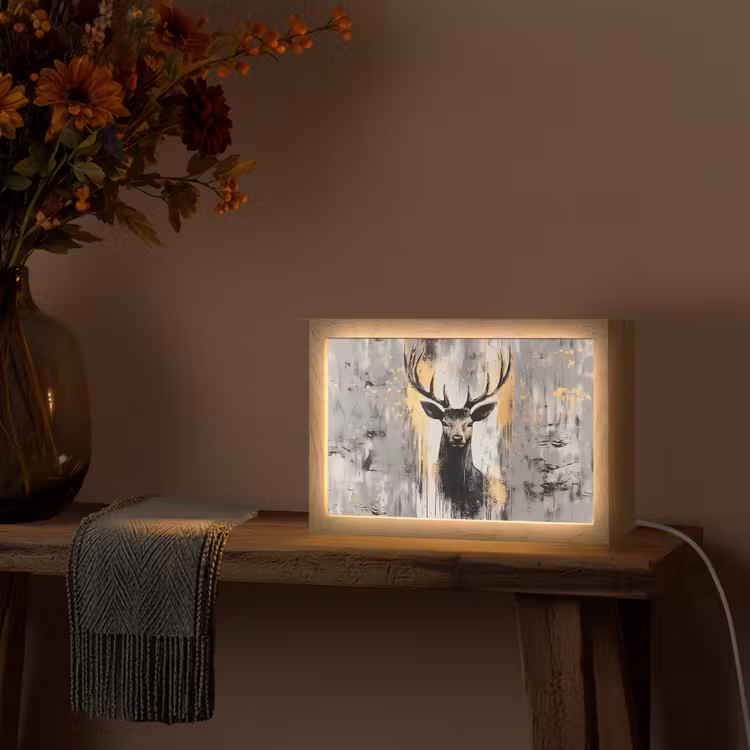 Abstract - Hert - Gewei - Goud Light Box met kabel (Tafellamp) klein -sfeer4