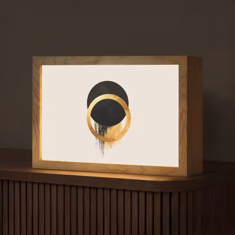 Abstract ontwerp - Zwarte cirkel - Verfvlekken Light Box met kabel (Tafellamp) klein -z3d_website