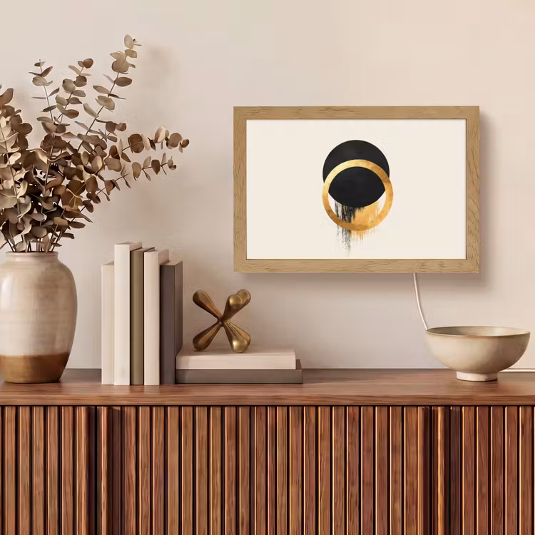 Abstract ontwerp - Zwarte cirkel - Verfvlekken Light Box met kabel (Tafellamp) klein -sfeer2