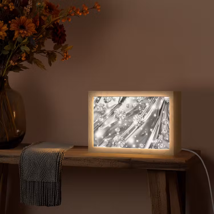 Abstract - Diamant - Luxe - Modern - Zilver Light Box met kabel (Tafellamp) klein -sfeer4