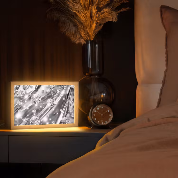 Abstract - Diamant - Luxe - Modern - Zilver Light Box met kabel (Tafellamp) klein -sfeer1
