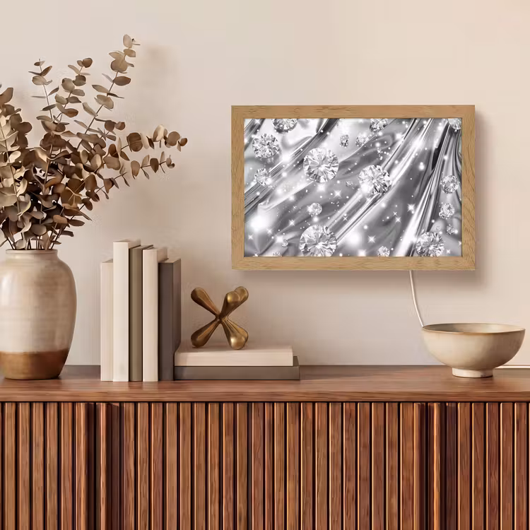 Abstract - Diamant - Luxe - Modern - Zilver Light Box met kabel (Tafellamp) klein -sfeer2