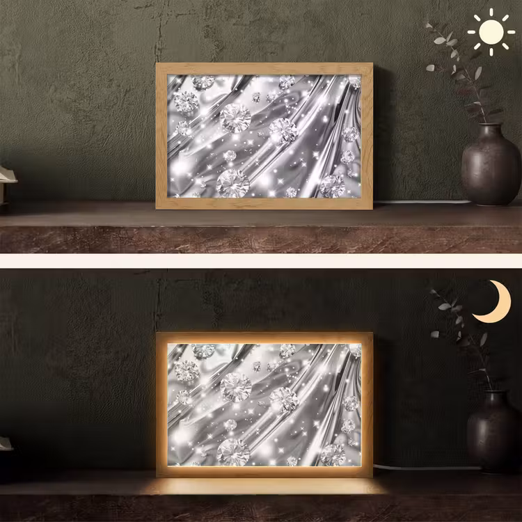 Abstract - Diamant - Luxe - Modern - Zilver Light Box met kabel (Tafellamp) klein -sfeer3