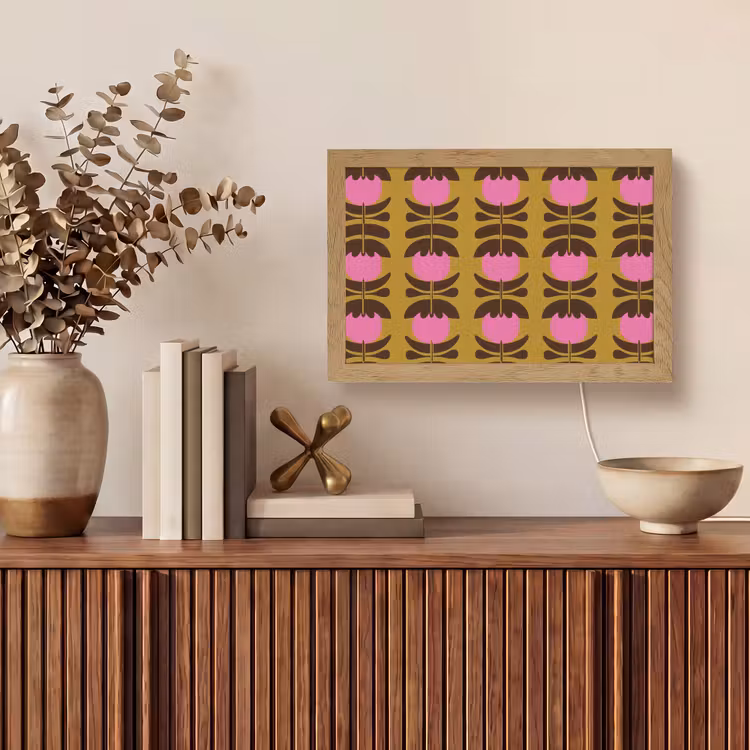 Abstract - Bloemen - Roze Light Box met kabel (Tafellamp) klein 924 -sfeer2