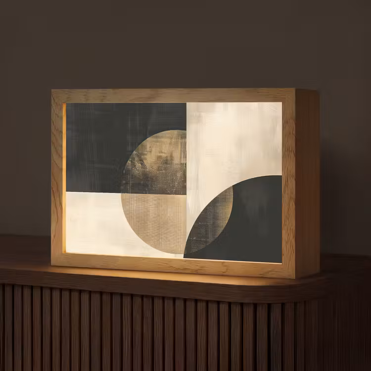 Abstract - Geometrische vormen - Zwart - Goud Light Box met kabel (Tafellamp) klein -z3d_website