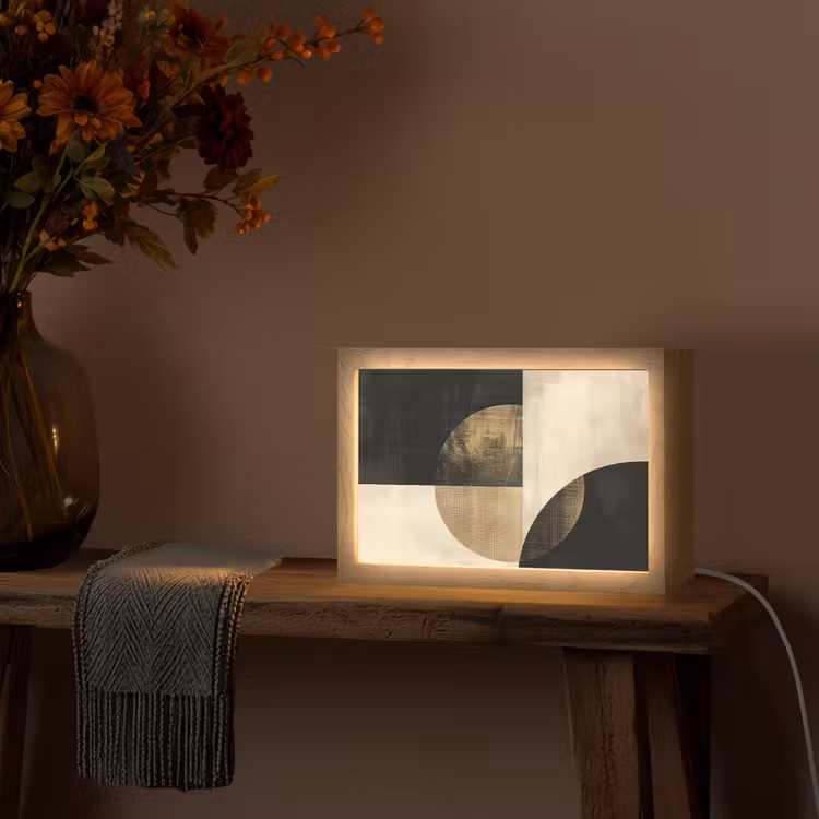 Abstract - Geometrische vormen - Zwart - Goud Light Box met kabel (Tafellamp) klein -sfeer4