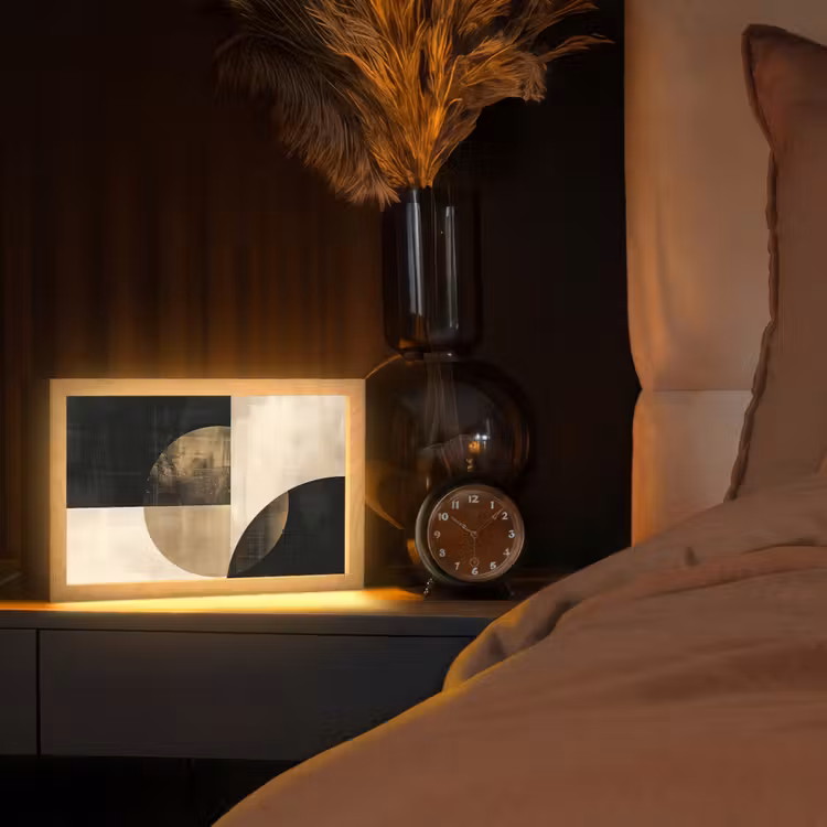 Abstract - Geometrische vormen - Zwart - Goud Light Box met kabel (Tafellamp) klein -sfeer1