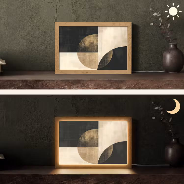 Abstract - Geometrische vormen - Zwart - Goud Light Box met kabel (Tafellamp) klein -sfeer3