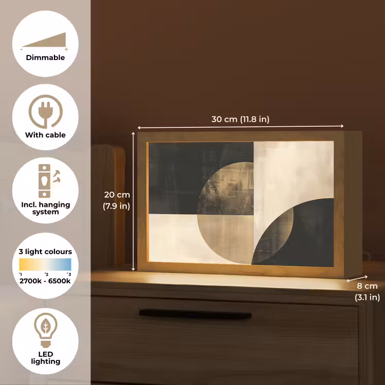 Abstract - Geometrische vormen - Zwart - Goud Light Box met kabel (Tafellamp) klein -USP_EN