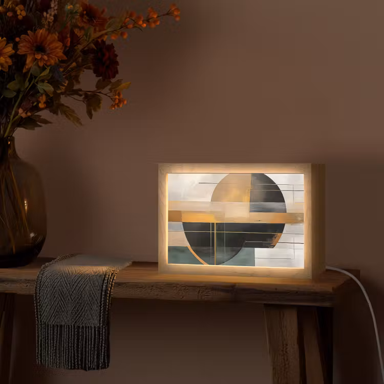 Abstract - Goud - Brons - Groen - Vormen - Modern Light Box met kabel (Tafellamp) klein -sfeer4