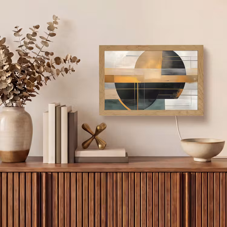 Abstract - Goud - Brons - Groen - Vormen - Modern Light Box met kabel (Tafellamp) klein -sfeer2