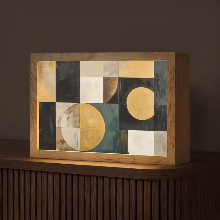 Abstract - Goud - Brons - Vormen - Geometrisch Light Box met kabel (Tafellamp) klein -z3d_website