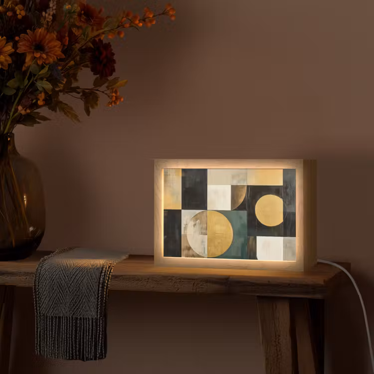 Abstract - Goud - Brons - Vormen - Geometrisch Light Box met kabel (Tafellamp) klein -sfeer4