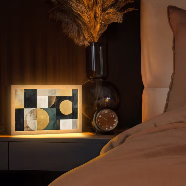 Abstract - Goud - Brons - Vormen - Geometrisch Light Box met kabel (Tafellamp) klein -sfeer1