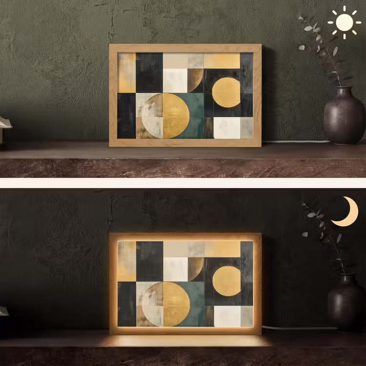 Abstract - Goud - Brons - Vormen - Geometrisch Light Box met kabel (Tafellamp) klein -sfeer3