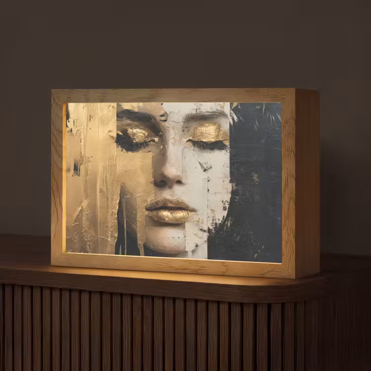 Abstract - Goud - Gezicht - Lippen Light Box met kabel (Tafellamp) klein -z3d_website