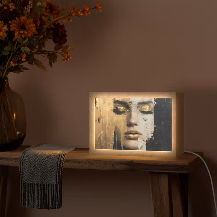 Abstract - Goud - Gezicht - Lippen Light Box met kabel (Tafellamp) klein -sfeer4