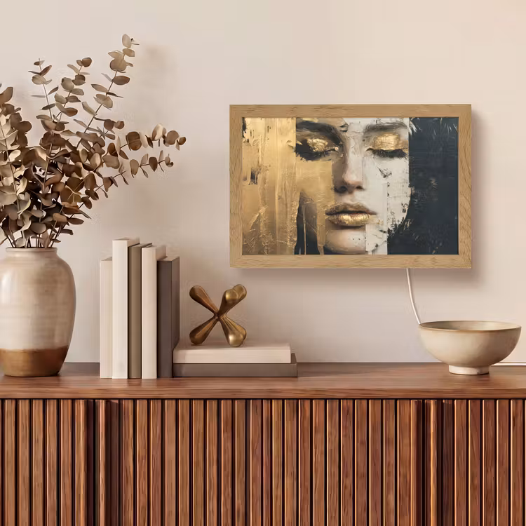 Abstract - Goud - Gezicht - Lippen Light Box met kabel (Tafellamp) klein -sfeer2