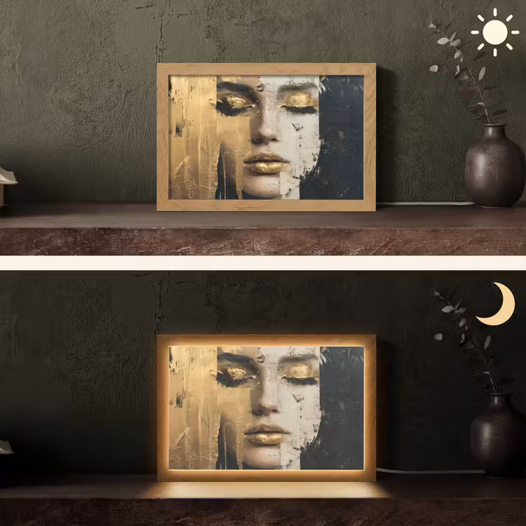 Abstract - Goud - Gezicht - Lippen Light Box met kabel (Tafellamp) klein -sfeer3