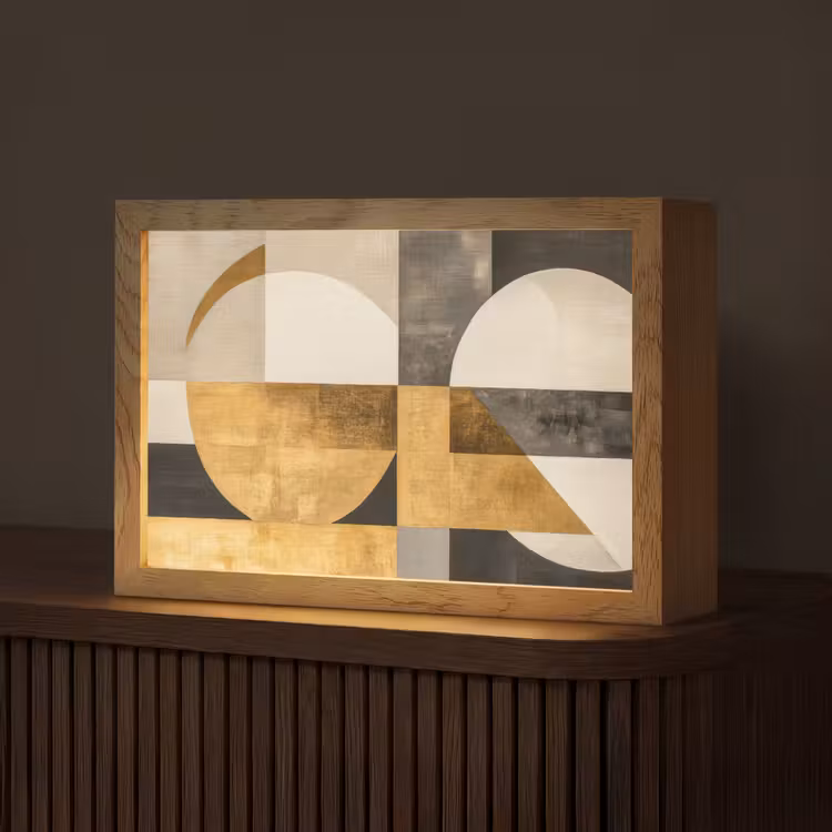 Abstract - Goud - Grijs - Vormen - Geometrisch Light Box met kabel (Tafellamp) klein -z3d_website