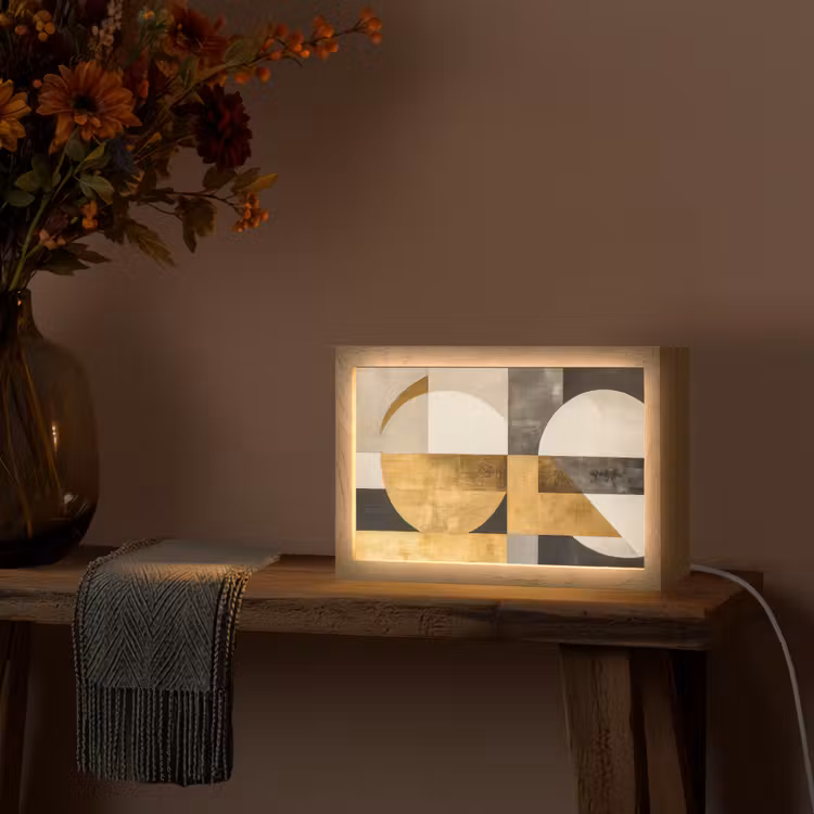 Abstract - Goud - Grijs - Vormen - Geometrisch Light Box met kabel (Tafellamp) klein -sfeer4