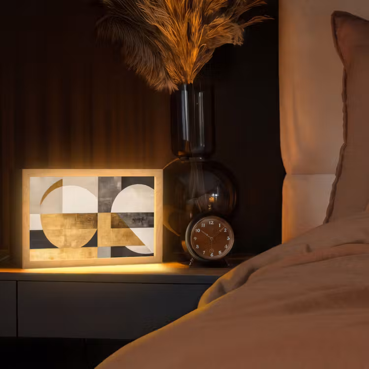 Abstract - Goud - Grijs - Vormen - Geometrisch Light Box met kabel (Tafellamp) klein -sfeer1