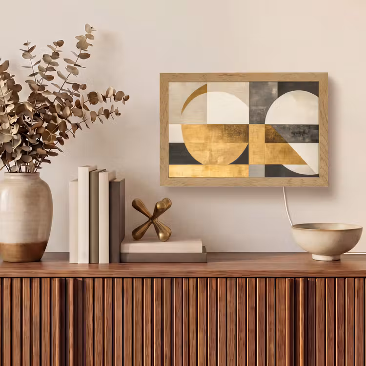 Abstract - Goud - Grijs - Vormen - Geometrisch Light Box met kabel (Tafellamp) klein -sfeer2