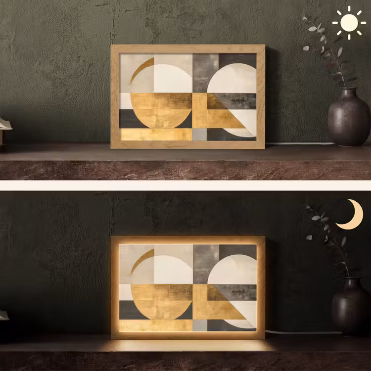 Abstract - Goud - Grijs - Vormen - Geometrisch Light Box met kabel (Tafellamp) klein -sfeer3