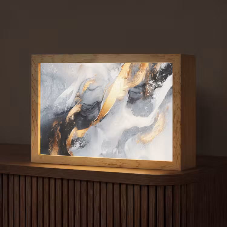 Abstract - Goud - Verf - Aesthetic - Art Light Box met kabel (Tafellamp) klein -z3d_website