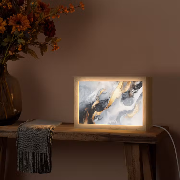 Abstract - Goud - Verf - Aesthetic - Art Light Box met kabel (Tafellamp) klein -sfeer4