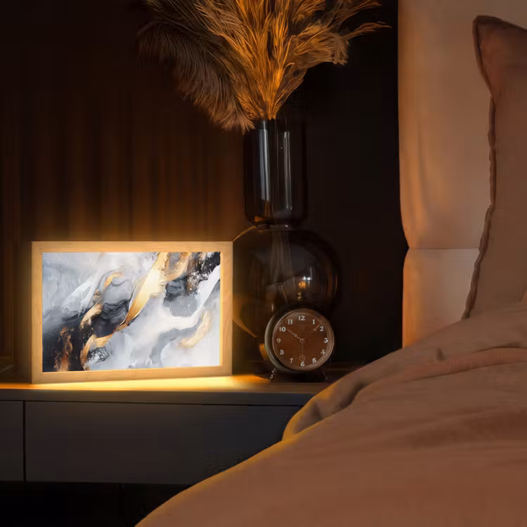 Abstract - Goud - Verf - Aesthetic - Art Light Box met kabel (Tafellamp) klein -sfeer1