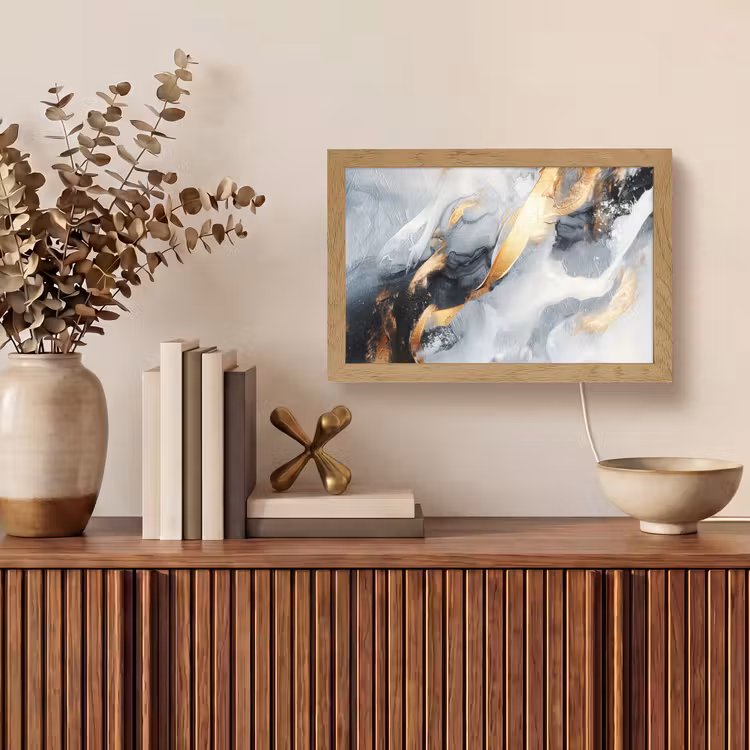Abstract - Goud - Verf - Aesthetic - Art Light Box met kabel (Tafellamp) klein -sfeer2