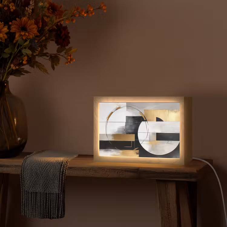 Abstract - Goud - Zilver - Vormen - Aesthetic Light Box met kabel (Tafellamp) klein -sfeer4