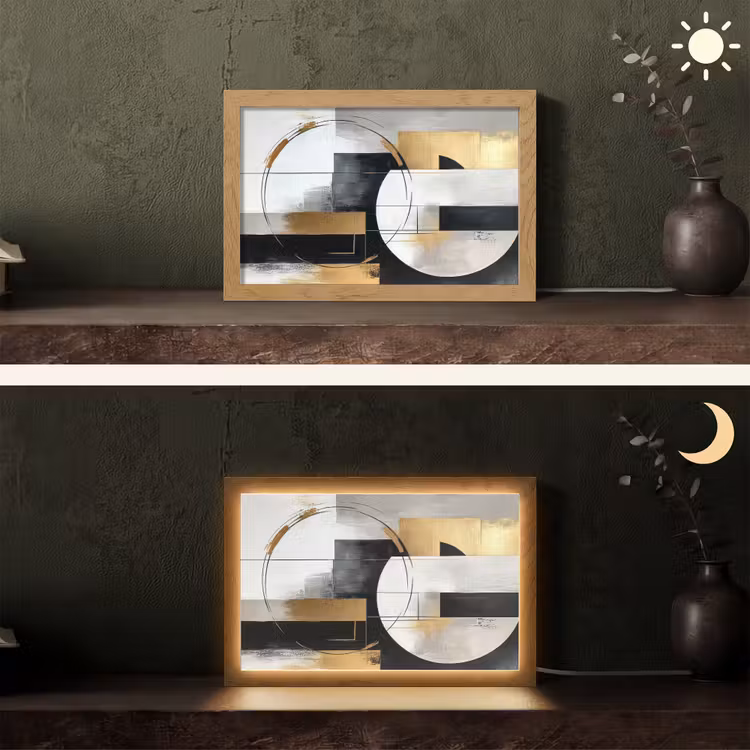 Abstract - Goud - Zilver - Vormen - Aesthetic Light Box met kabel (Tafellamp) klein -sfeer3