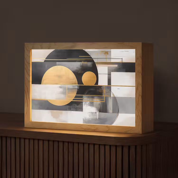 Abstract - Goud - Zilver - Vormen - Aesthetic - Modern Light Box met kabel (Tafellamp) klein -z3d_website