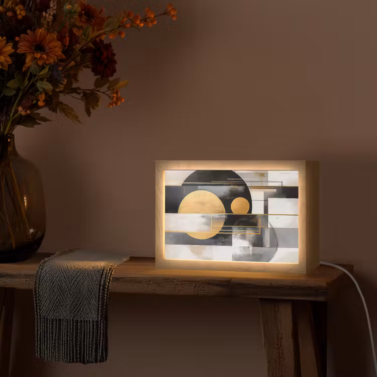 Abstract - Goud - Zilver - Vormen - Aesthetic - Modern Light Box met kabel (Tafellamp) klein -sfeer4