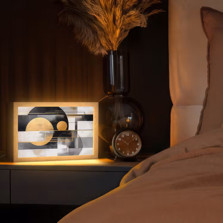Abstract - Goud - Zilver - Vormen - Aesthetic - Modern Light Box met kabel (Tafellamp) klein -sfeer1