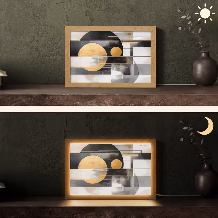 Abstract - Goud - Zilver - Vormen - Aesthetic - Modern Light Box met kabel (Tafellamp) klein -sfeer3