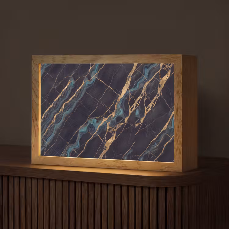 Abstract - Gouden lijnen - Kunst - Modern - Zwart Light Box met kabel (Tafellamp) klein -z3d_website