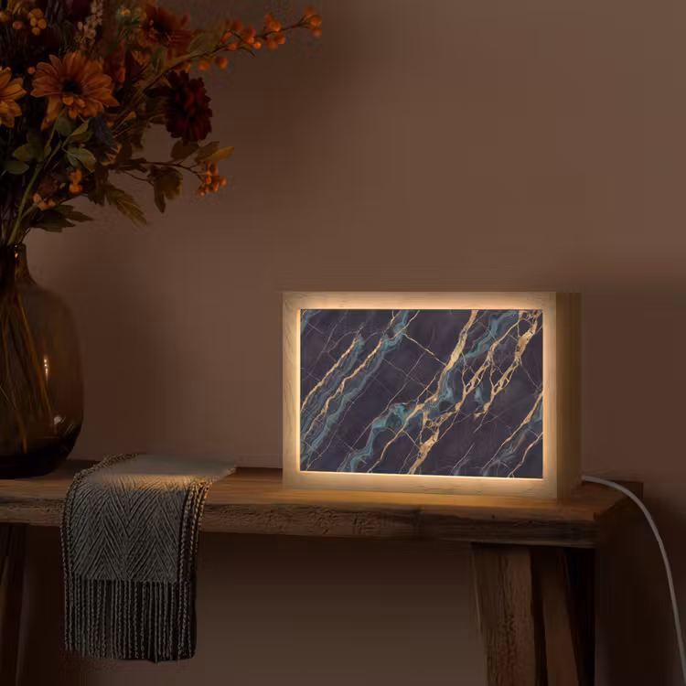 Abstract - Gouden lijnen - Kunst - Modern - Zwart Light Box met kabel (Tafellamp) klein -sfeer4