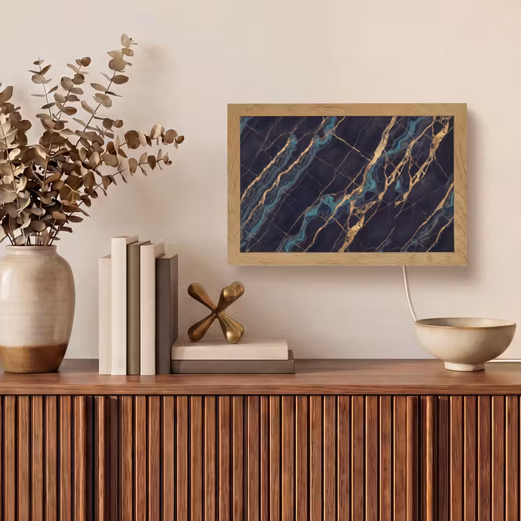Abstract - Gouden lijnen - Kunst - Modern - Zwart Light Box met kabel (Tafellamp) klein -sfeer2