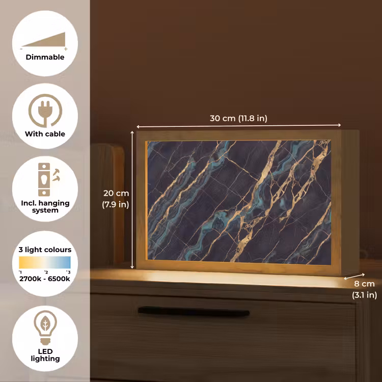 Abstract - Gouden lijnen - Kunst - Modern - Zwart Light Box met kabel (Tafellamp) klein -USP_EN