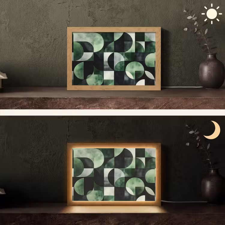Abstract - Groen - Vormen Light Box met kabel (Tafellamp) klein -sfeer3
