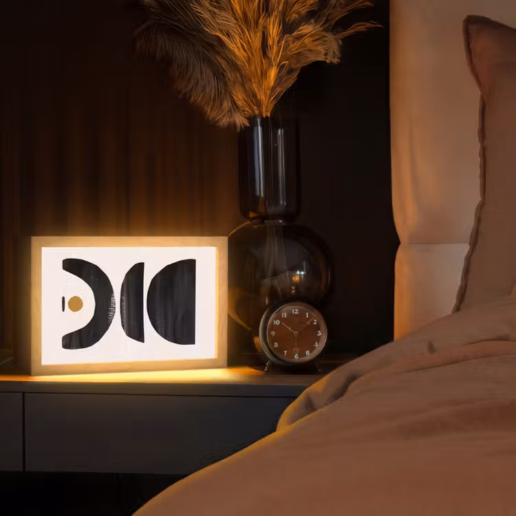 Abstract - Halve cirkel - Kunst - Zwart wit Light Box met kabel (Tafellamp) klein -sfeer1